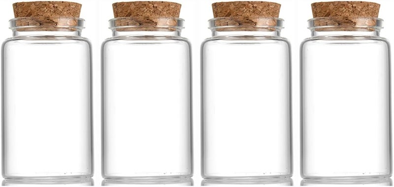 EWEIGEER 4 pcs 100ml Small Glass Bottles with Cork Stopper,Candy Containers,Vials Jars,Cute Storage Jar,Wishing Bottle 47x80mm(1.85x3.15inch) - Image 1